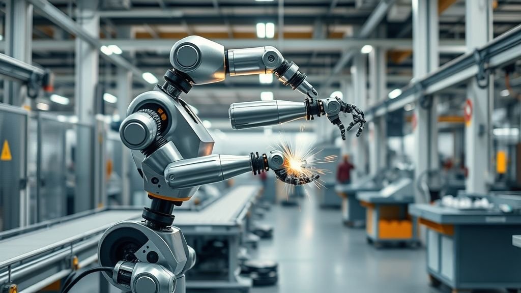 Articulated Robot Performing Precision Tasks in a Modern Factory