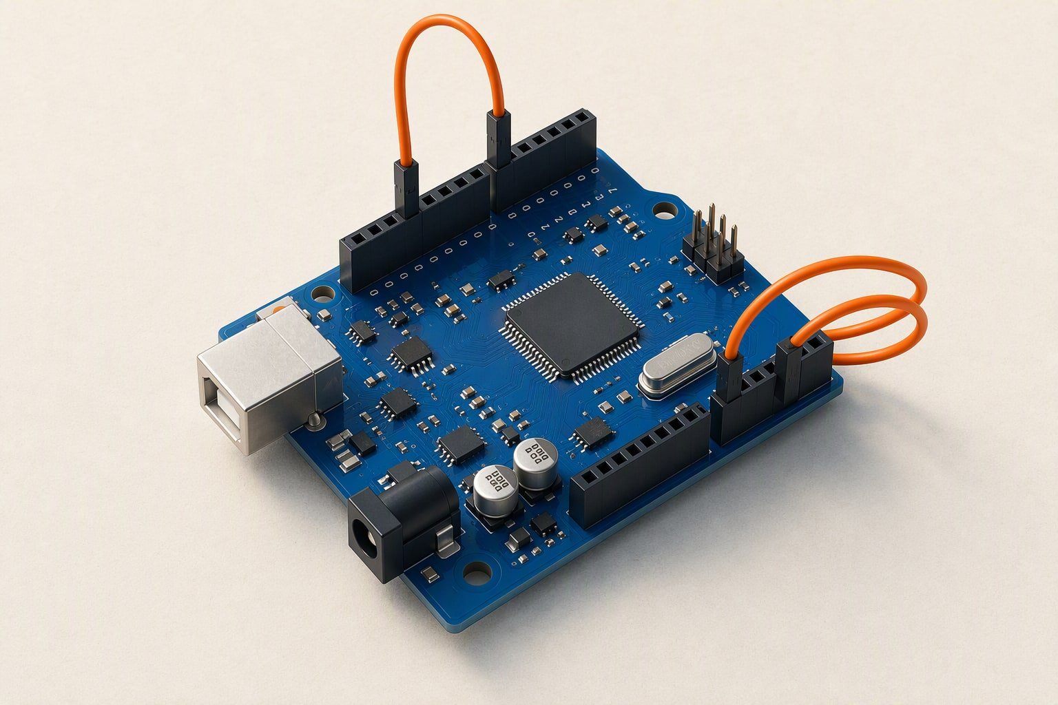 Studio illustration of an Arduino Uno board used in a student robot