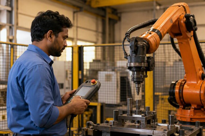 Industrial robot programming: teach pendant, offline and PLC