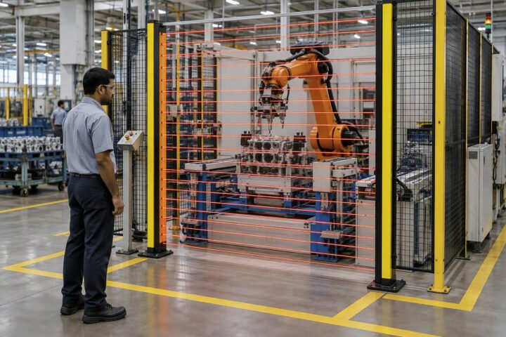 Safety light curtain guide for robot cells in India